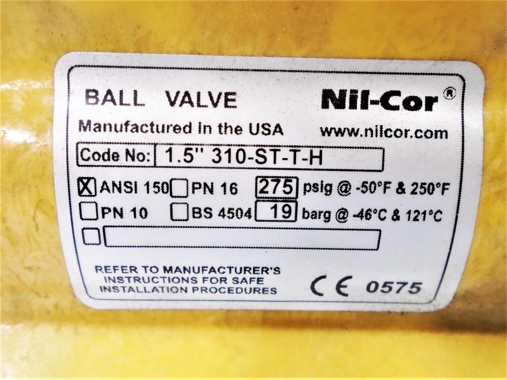 Nil-Cor 1 1/2" 150# Fiberglass Ball Valve, Code 1.5" 310-ST-T-H